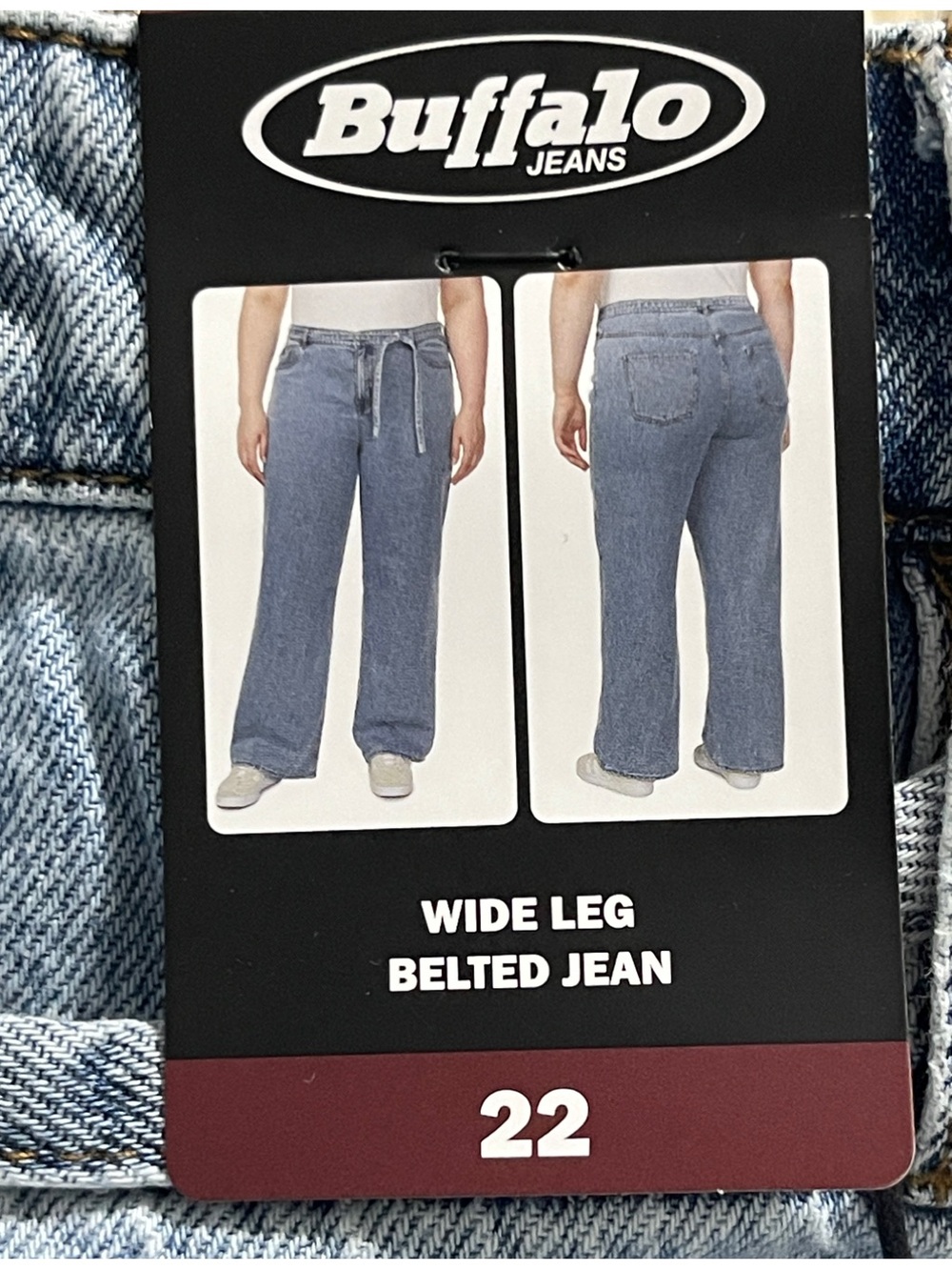 NWT Buffalo Jeans Women’s Sz 22 Wide Leg Belted Jean Light Wash Denim 5 Pocket